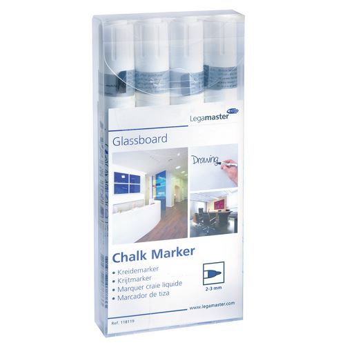 Marqueurs craie pour tableau en verre - Lot de 4 - blanc