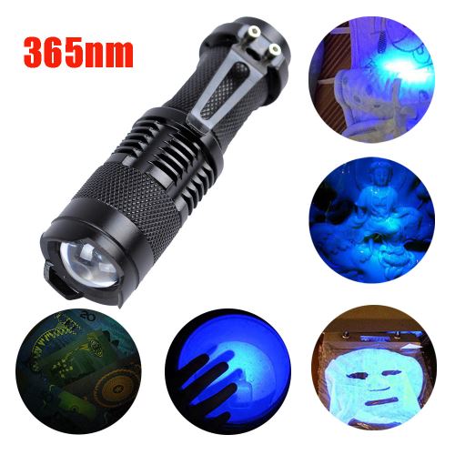 Zoomable Led UV lampe torche lumière 365nm Ultra Violet Blacklight Batterie AA