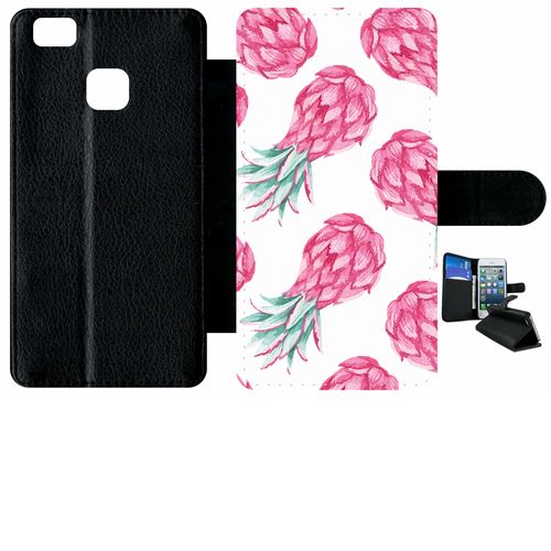 Etui À Rabat Huawei P9 Lite Ananas Rose Fond Blanc