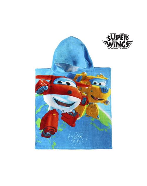 Serviette poncho bleue a capuche de super wings