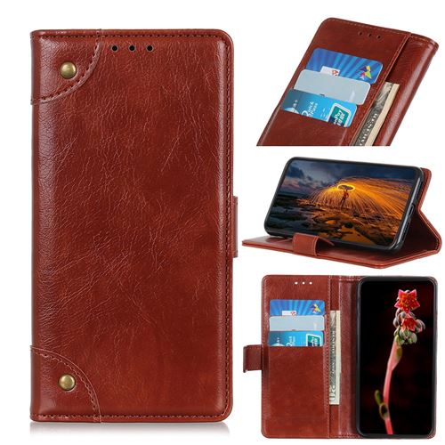Etui en PU texture nappa marron pour votre Xiaomi Mi 10/Mi 10 Pro
