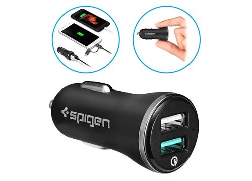 Chargeur Voiture Quick Charge 3.0 Spigen F27QC - 2xUSB, 5.4A - Noir