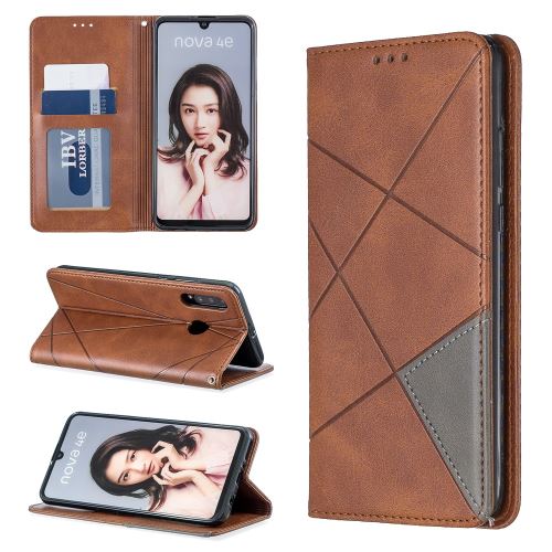 Etui en PU motif géométrique avec support et porte-cartes marron foncé pour votre Huawei P30 Lite