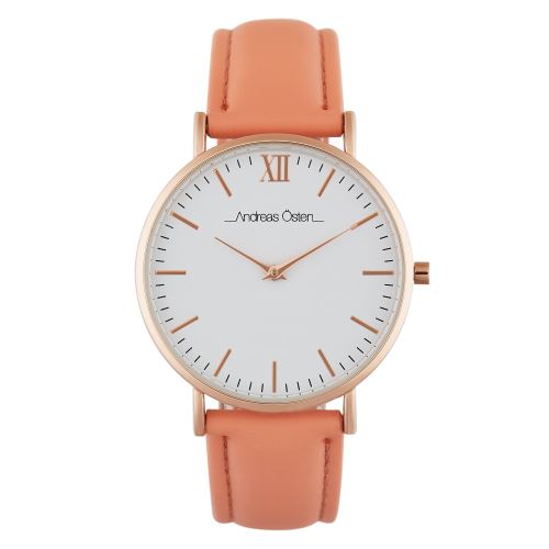 Montre Female Andreas Osten Mouvement Quartz Cadran Blanc 36mm Et Bracelet Pêche En Cuir AO-235