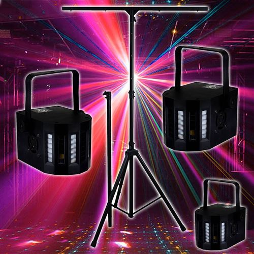 Lytor Noir Pack Sono Dj Light Jeux De Lumière 3 Effets Derby 4 Leds Rgbw + Portique