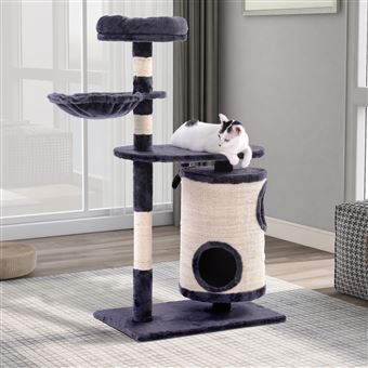 32 Sur Arbre A Chat 112 Cm Purelove Avec Hamac Niche Cylindrique Poteaux En Sisal Naturel Noir Paniers Et Mobilier Pour Chat Achat Prix Fnac