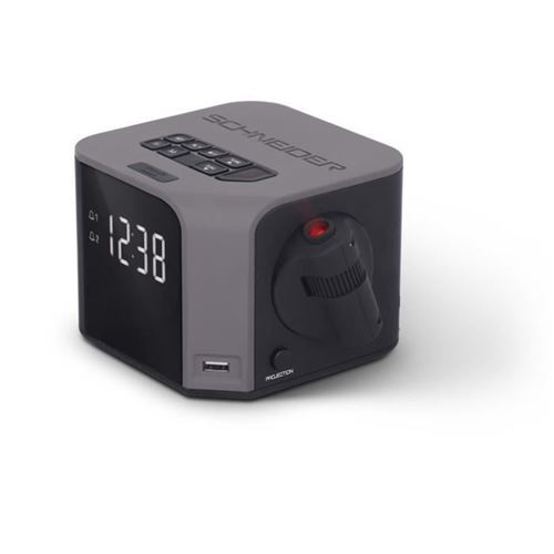 Radio Reveil Schneider Sc360acl - Projection De L'heure - Usb Charge - Gris