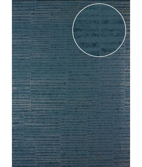 Papier peint à rayures Atlas 24C-6505-1 papier peint intissé lisse avec un dessin graphique et des accents métalliques bleu gris-bleu gris granit argent 7,035 m2