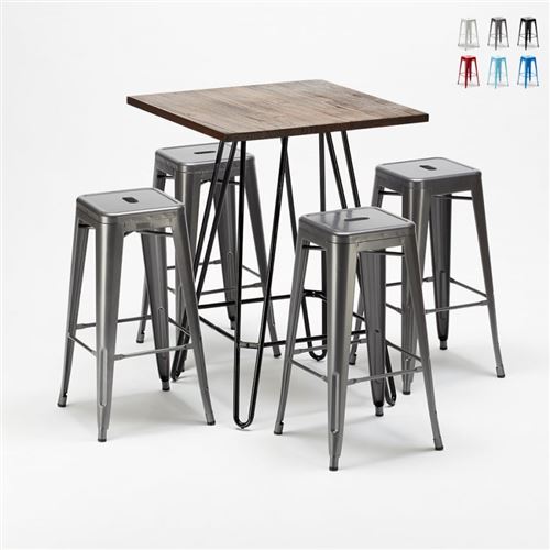 AHD Amazing Home Design - Ensemble de table haute et 4 tabourets métalliques Tolix style industriel Kips Bay pour pubs, Couleur: Gris
