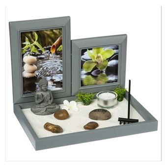 Jardin Zen 2 Cadres Photo Plateau Bouddha Bougie Sable Galet Rateau Achat Prix Fnac