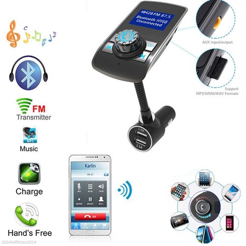 360 degrés tournent 3.1A Double USB LCD Kit voiture Bluetooth Lecteur mp3 Transmetteur FM sans fil Chargeur de voiture DC 12-24V