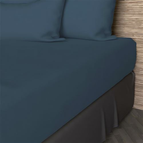 Drap housse en coton 160x200 cm JERSEY bleu canard, par Soleil d'ocre
