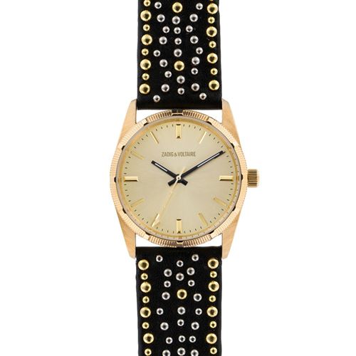 Montre Mixte Zadig & Voltaire à Quartz Cadran Doré 36mm Et Bracelet Doré Et Argenté En Cuir & Acier ZVF403