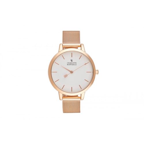 Montre Femme Charlotte Rafaelli à Quartz Cadran Blanc 36mm Et Bracelet Rose Doré En Maille Acier CRMS006