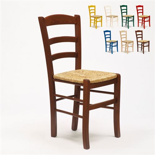 Chaise en bois et assise en paille pour salle à manger bar et restaurant Paesana, Couleur: Marron Noyer