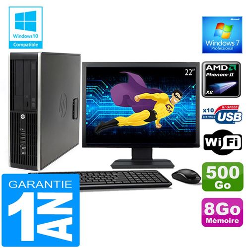 PC HP Compaq 6005 Pro Sff Amd Phenom II Ram 8Go Disque 500 Go WiFi W7 Ecran 22'