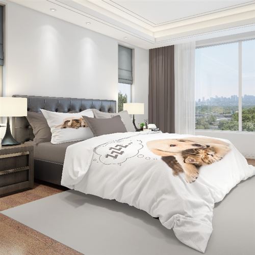 HOMEMANIA Literie Puppy - Simple - avec drap housse, drap, taie d'oreiller -Multicolore en Coton, 150x280 cm