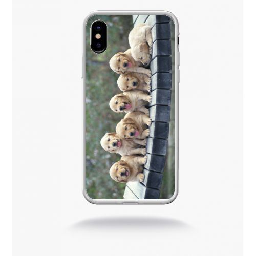 Coque chiots golden retriever compatible apple iphone x bord transparent