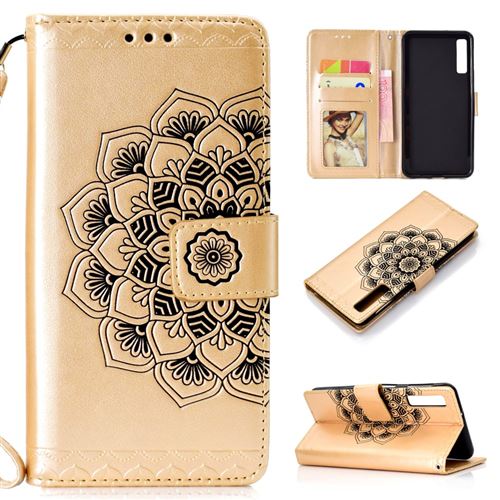 Etui en PU motif floral or pour votre Samsung Galaxy A7 (2018)