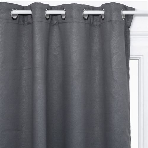 Rideau Occultant Gris Fonc&eacute; Feuille en relief 140 x 260 cm