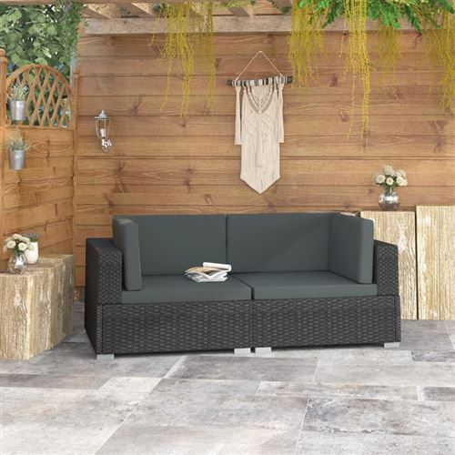 vidaXL Chaises d'angles 2 pcs avec coussins Résine tressée Noir