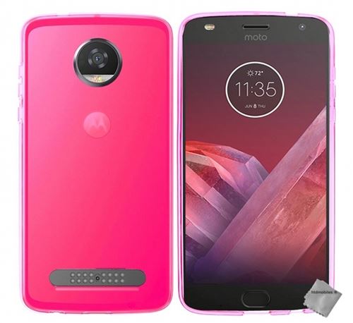 Housse etui coque pochette silicone gel fine pour Motorola Moto Z2 Force avec verre trempe - ROSE