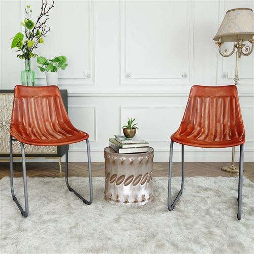vidaXL Chaises de salle à manger 2 pcs Marron Cuir véritable