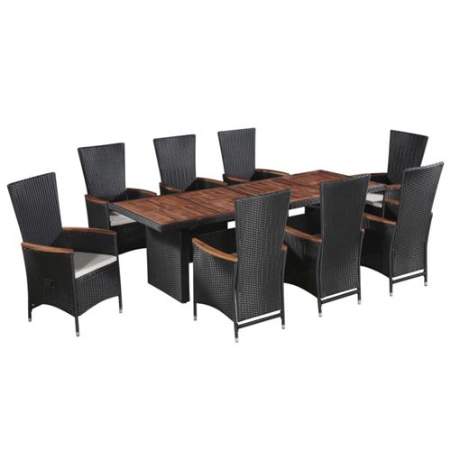 Vidaxl Noir Ensemble À Manger D Extérieur 9Pcs Coussins Résine Tressée