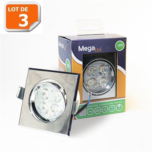 Lot 3 Spots encastrables LED amovibles Argenté 5W - Equivalent 50W - Mega Led CLISS50W