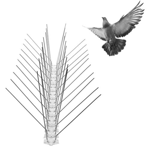 Lot de 4 - Pics Anti-Pigeon et Anti-Oiseaux - 2 Metres Lineaire - Repulsif Dissuasif - Base Flexible + 40 Pointes par Barrette - Acier Inoxydable