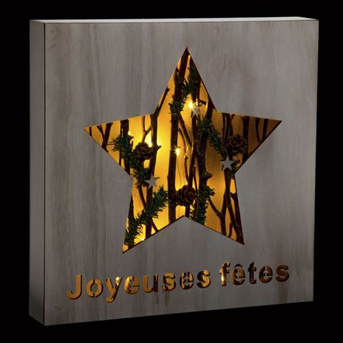 Décoration de Noël à poser lumineuse bois Xmas - Marron