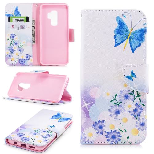 Etui en PU papillon bleu stand d'impression et daisy pour Samsung Galaxy S9+