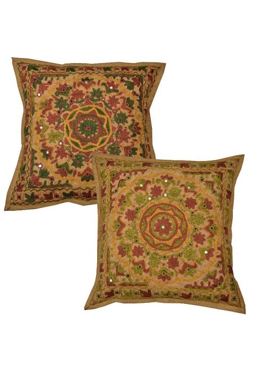Rajrang cCS02108 embroiderot jaune floral coton 1 taie d'oreiller-rouge