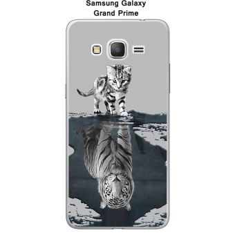 Coque Samsung Galaxy Grand Prime-G530 - SM-G531F design Chat Tigre Blanc fond gris
