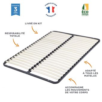 Sommier démontable 140x190 22 lattes - 44 lattes bois - Fabrication française