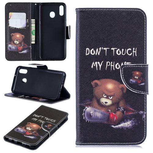 Etui en PU support d'impression de patrons l'ours et son usure pour votre Samsung Galaxy M20