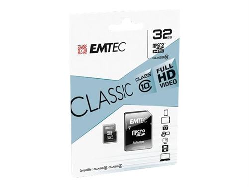 Microsdhc 32go emtec +adaptateur cl10 classic - sous blister ecmsdm32ghc10cg