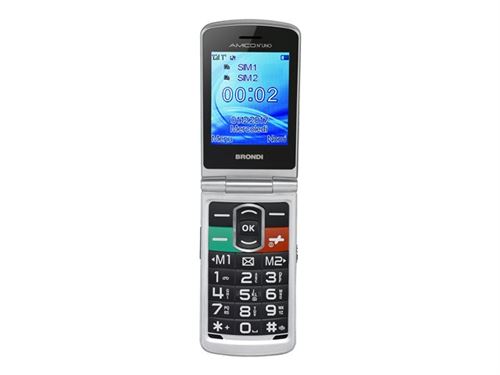 Brondi Amico N°UNO - Téléphone mobile - double SIM - microSD slot - GSM - 320 x 240 pixels - 1,3 MP - argent