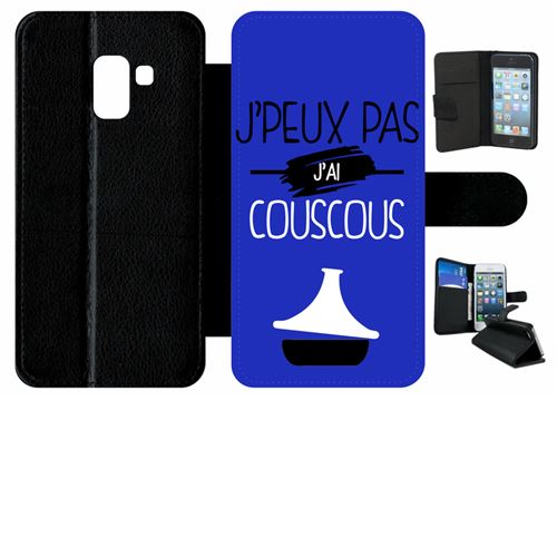 Etui My-Kase pour Galaxy A8 (2018) - j peux pas j ai couscous 12 - Simili-cuir Noir