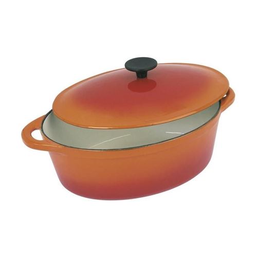 Crealys Grand Chef Cocotte Ovale En Fonte Dacier Emaillee - L 37 Cm - 9 L - Orange - Tous Feux Dont Induction
