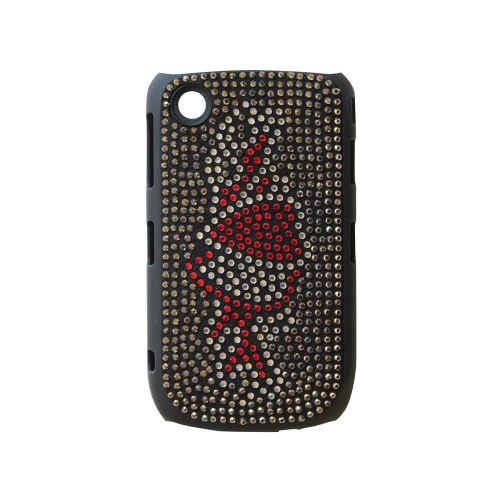 Coque noire strass argent et rouge coeur pour Blackberry 8520