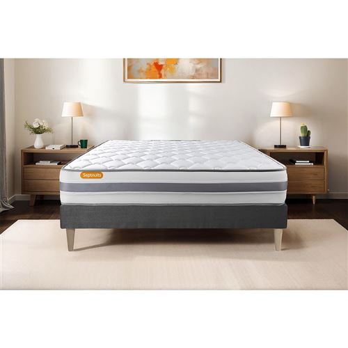 Ensemble matelas et sommier Septnuits Matelas + sommier gris 160x200 Memo Spring Ressorts ensachs 3 zones de confort MAXI paisseur
