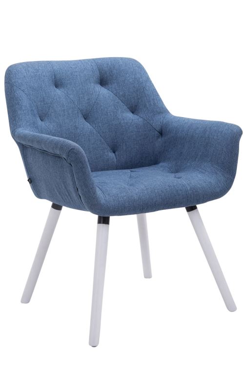 Chaise de Salle à manger Cassidy en Tissu - Piètement Bois de Hêtre Blanc - Couleur Bleu