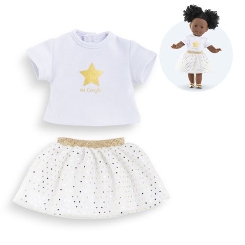 Non Communiqué Beige Ensemble Jupe & T Shirt Ivoire Et Or Pour Poupée Ma Corolle