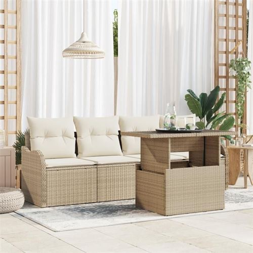 Non Communiqué Beige Ensemble De Canapés De Jardin Vidaxl 5 Pièces Avec Coussins Rattan Poly, Canapé De Jardin 2 Places Vidaxl 3348367