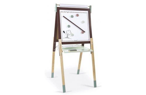 Tableau double face enfant  blanche magnetique et ardoise noire craie - en bois  pliable  evolutif reglable 91-126 cm - set creatif et carte