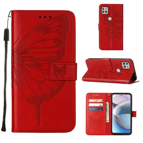 MPFRANCE Housse pour Motorola Moto One 5G Rouge [Papillon V3]