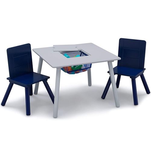 Table grise avec rangement et deux chaises navy Signature Delta Children