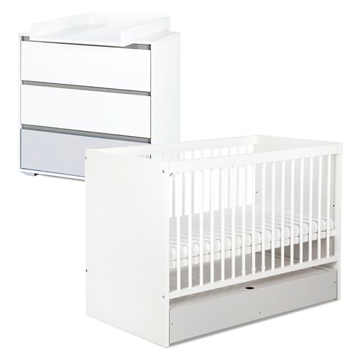 Dalia ensemble commode &agrave; langer et lit enfant convertible 140x70 + tiroir blanc