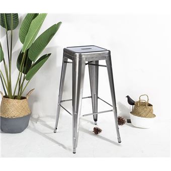 Tabouret De Bar LOFT Industriel Réglable - Hauteur 65-85cm - Assise Bois Massif - Métal Noir Mat - Expédition France